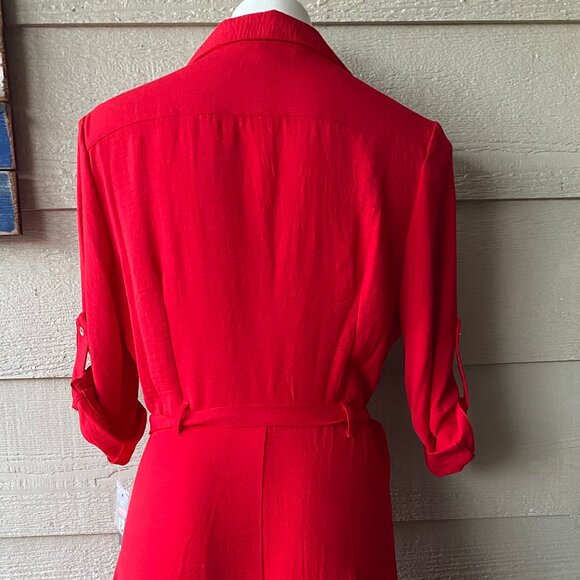 Sharagano Pure Red Button-Front Dress - Picture 2 of 4